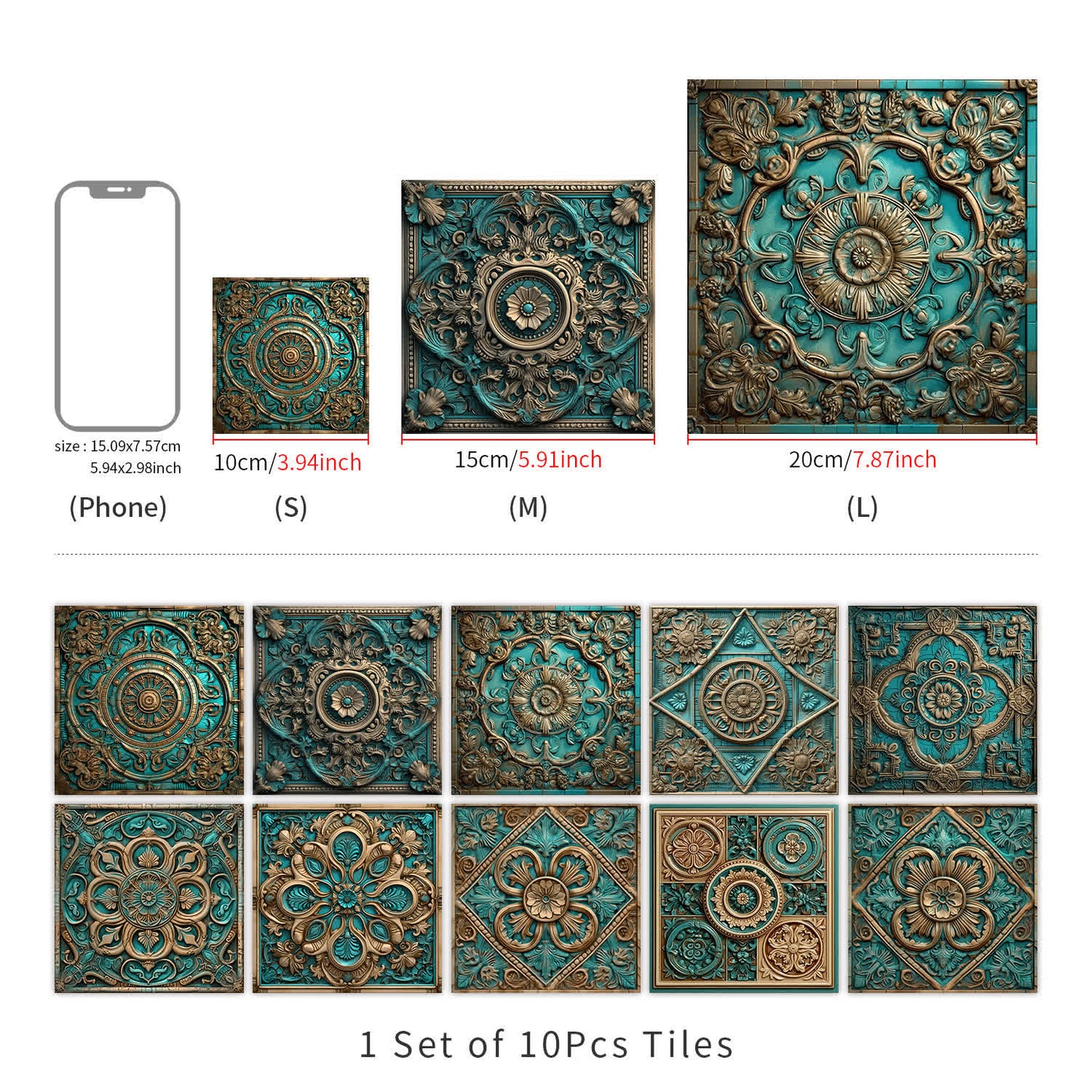 Autocollants pour carrelage imperméables de style mandala vintage (10 pièces)