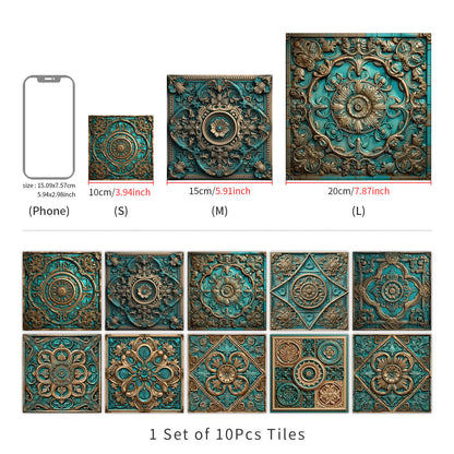 Autocollants pour carrelage imperméables de style mandala vintage (10 pièces)