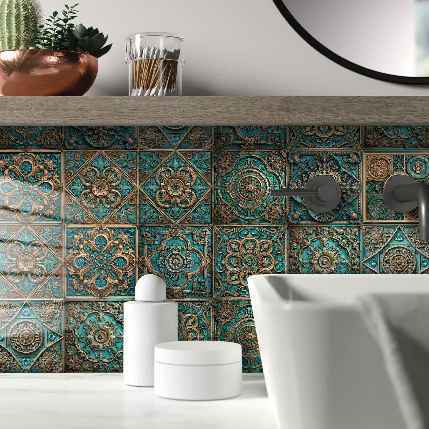 Autocollants pour carrelage imperméables de style mandala vintage (10 pièces)