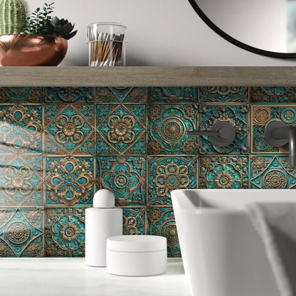 Autocollants pour carrelage imperméables de style mandala vintage (10 pièces)