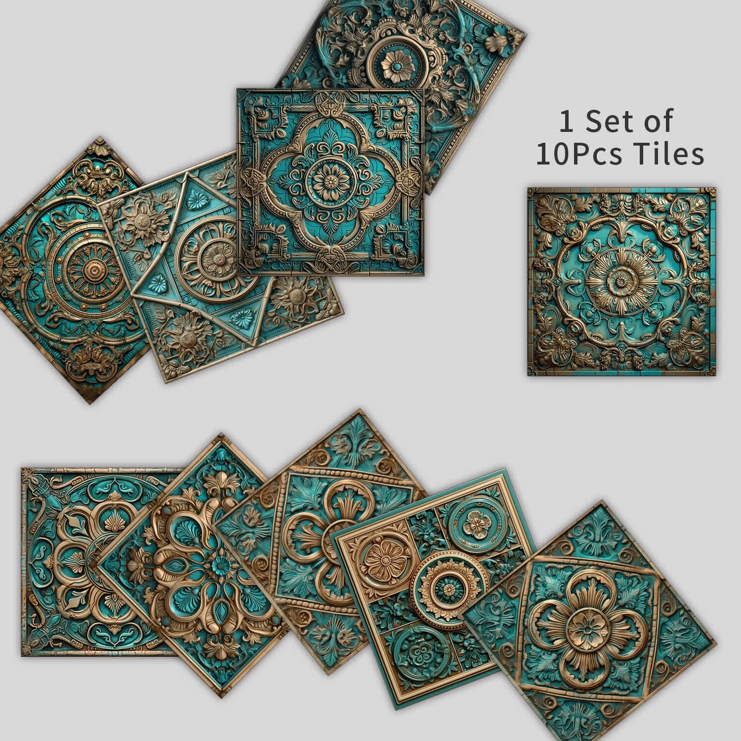 Autocollants pour carrelage imperméables de style mandala vintage (10 pièces)