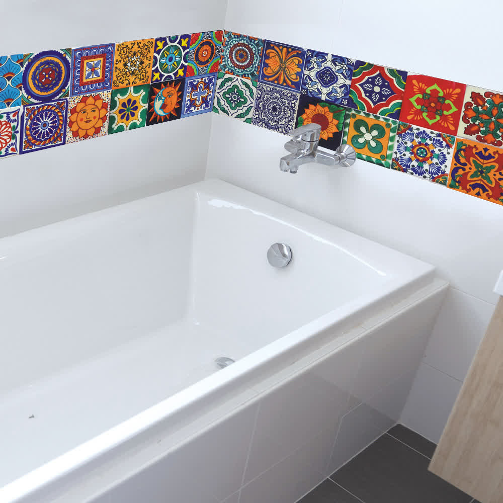 Autocollants muraux imperméables style bohème Talavera (24 pièces)