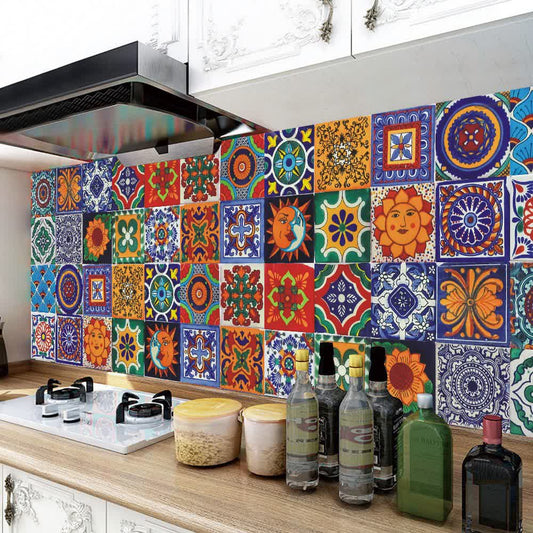 Autocollants muraux imperméables style bohème Talavera (24 pièces)