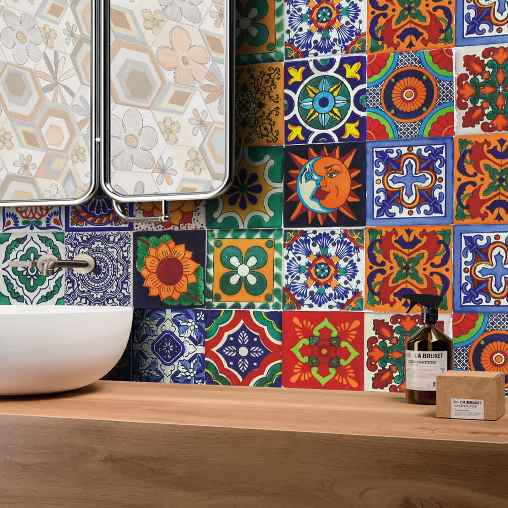 Autocollants muraux imperméables style bohème Talavera (24 pièces)
