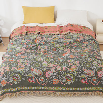 Couverture en gaze de coton à motif cachemire rétro avec pompon