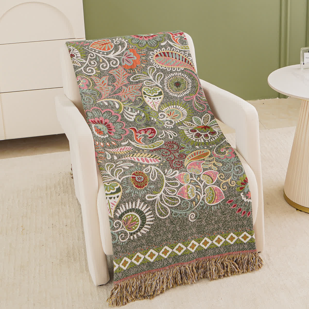 Couverture en gaze de coton à motif cachemire rétro avec pompon
