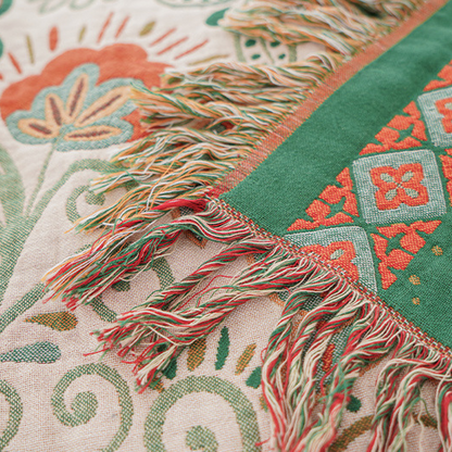 Couverture en gaze de coton à motif cachemire rétro avec pompon