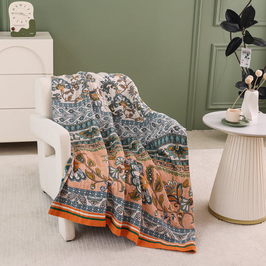 Couverture douillette en gaze de coton à motif floral rétro