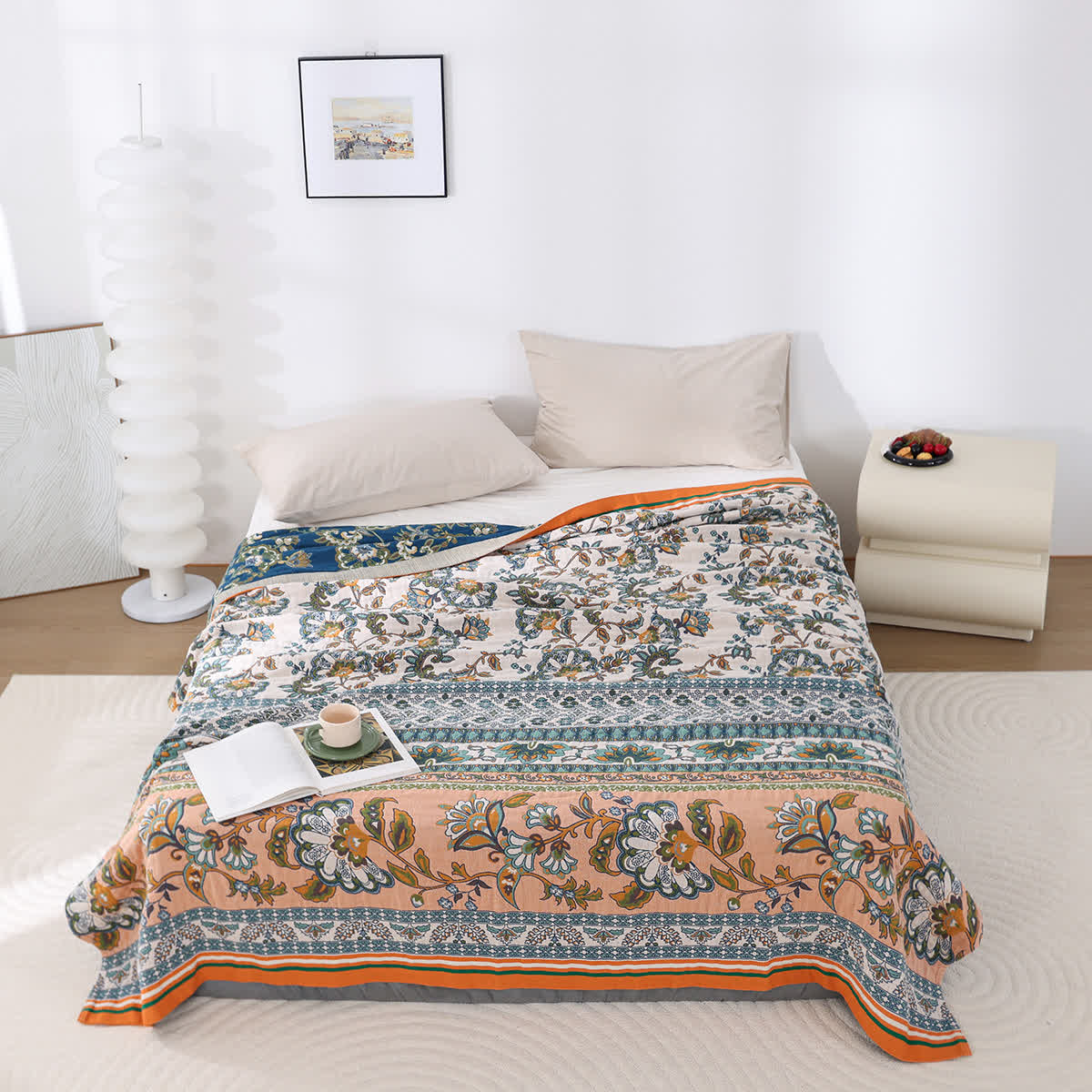 Couverture douillette en gaze de coton à motif floral rétro