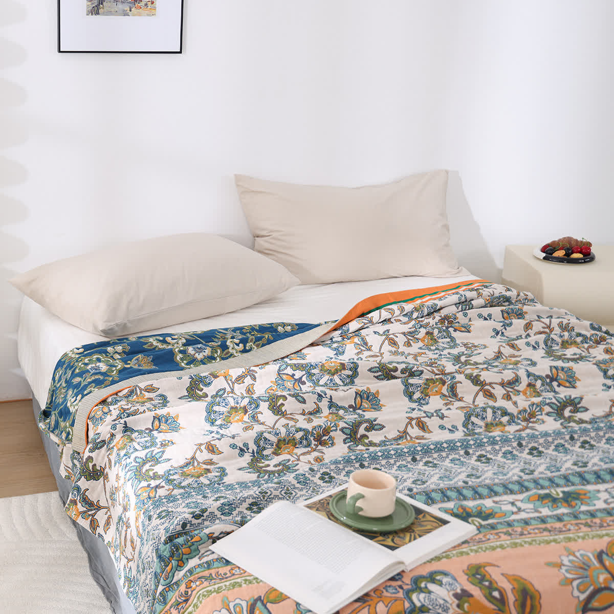 Couverture douillette en gaze de coton à motif floral rétro