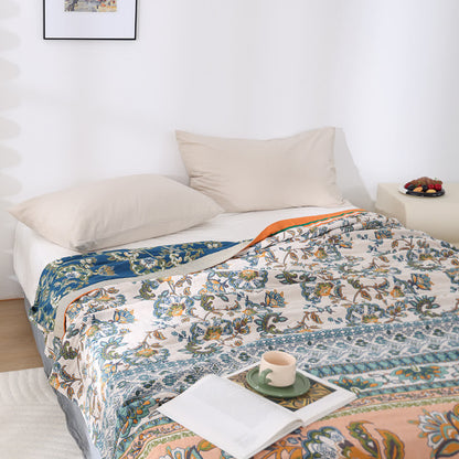 Couverture douillette en gaze de coton à motif floral rétro