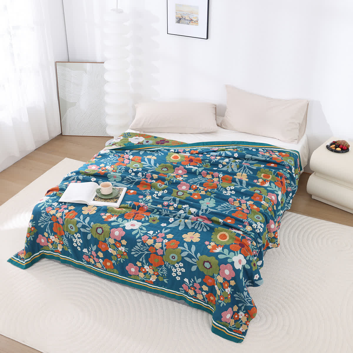 Couverture en gaze de coton douce avec des fleurs lumineuses