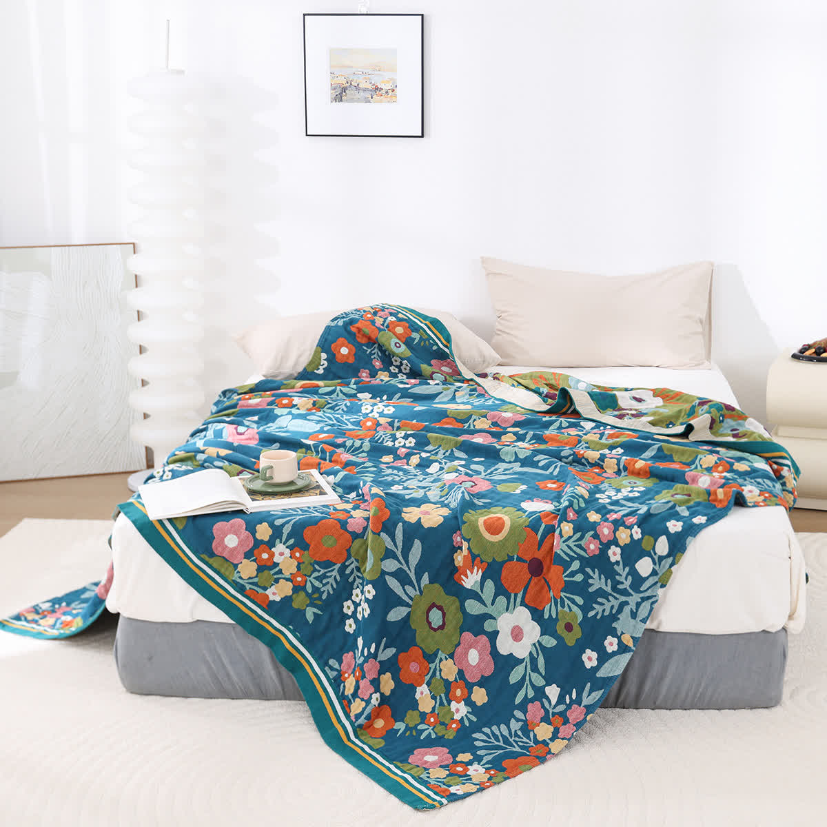 Couverture en gaze de coton douce avec des fleurs lumineuses