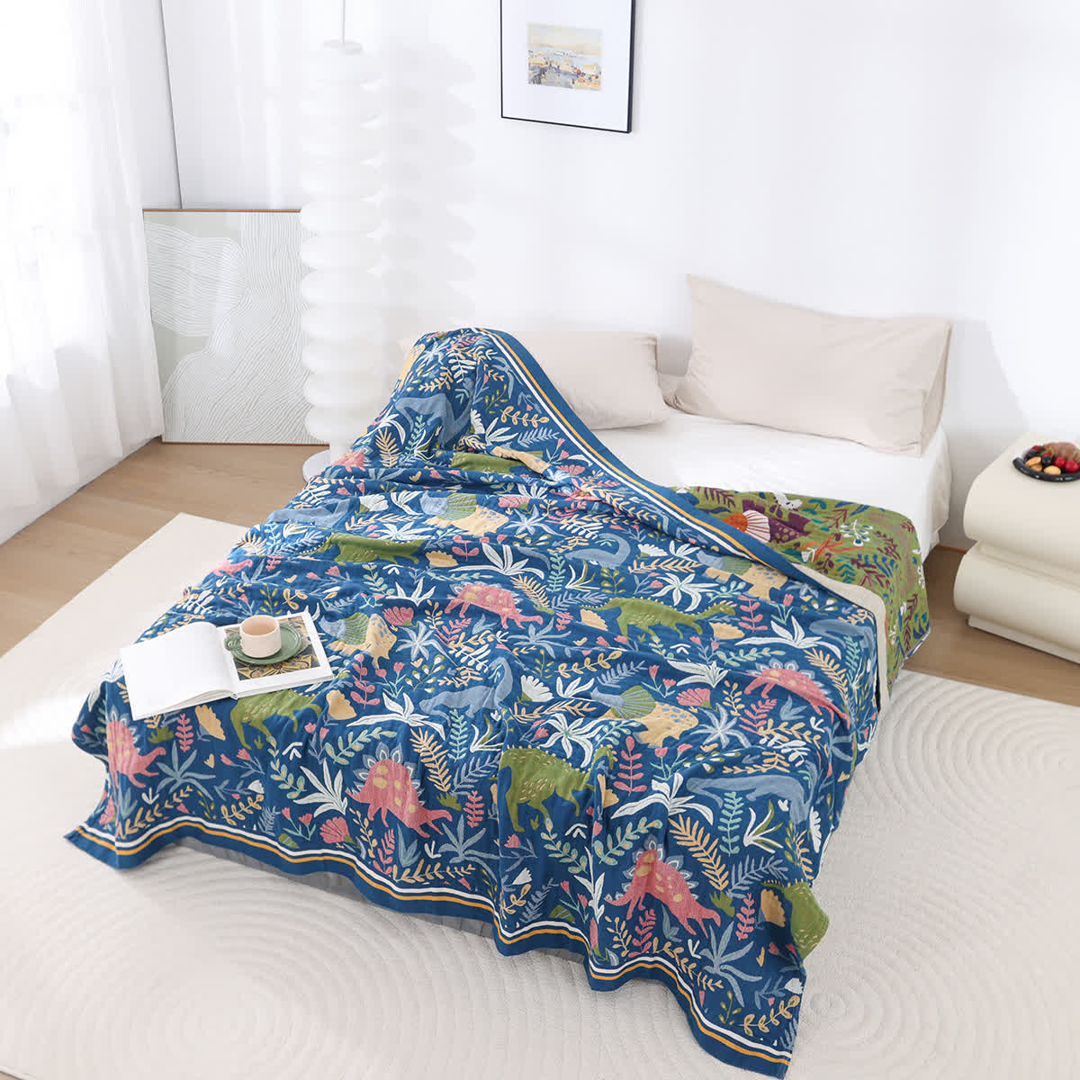 Couette légère en gaze de coton avec motif forêt de dinosaures