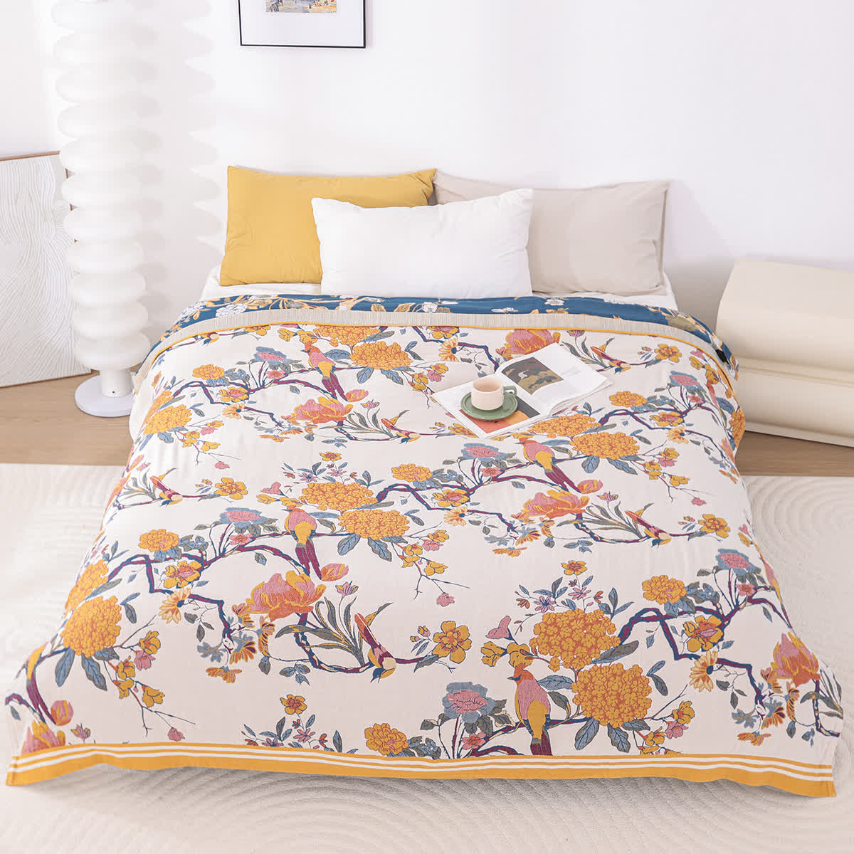 Couette légère en gaze de coton avec fleurs en fleurs