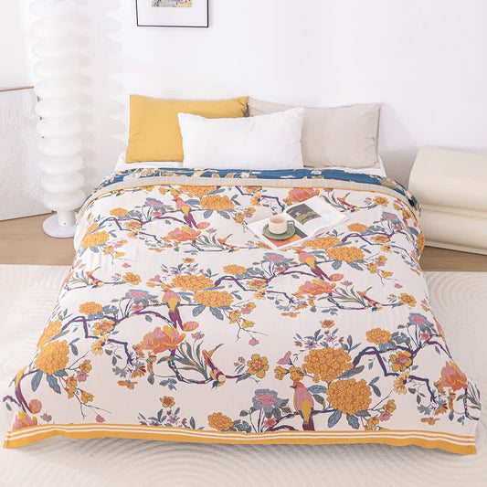 Couette légère en gaze de coton avec fleurs en fleurs