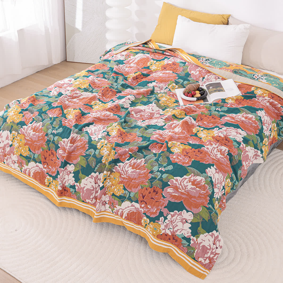 Élégante couverture en gaze de coton rose vif