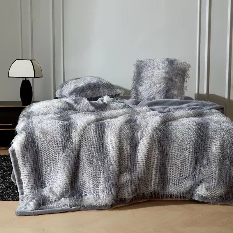 Couverture luxueuse en plumes d'autruche dégradées - gris foncé - 200cm x 230cm - image 0