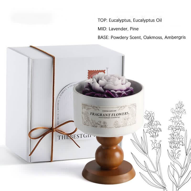 Élégante bougie parfumée en céramique à motif camélia