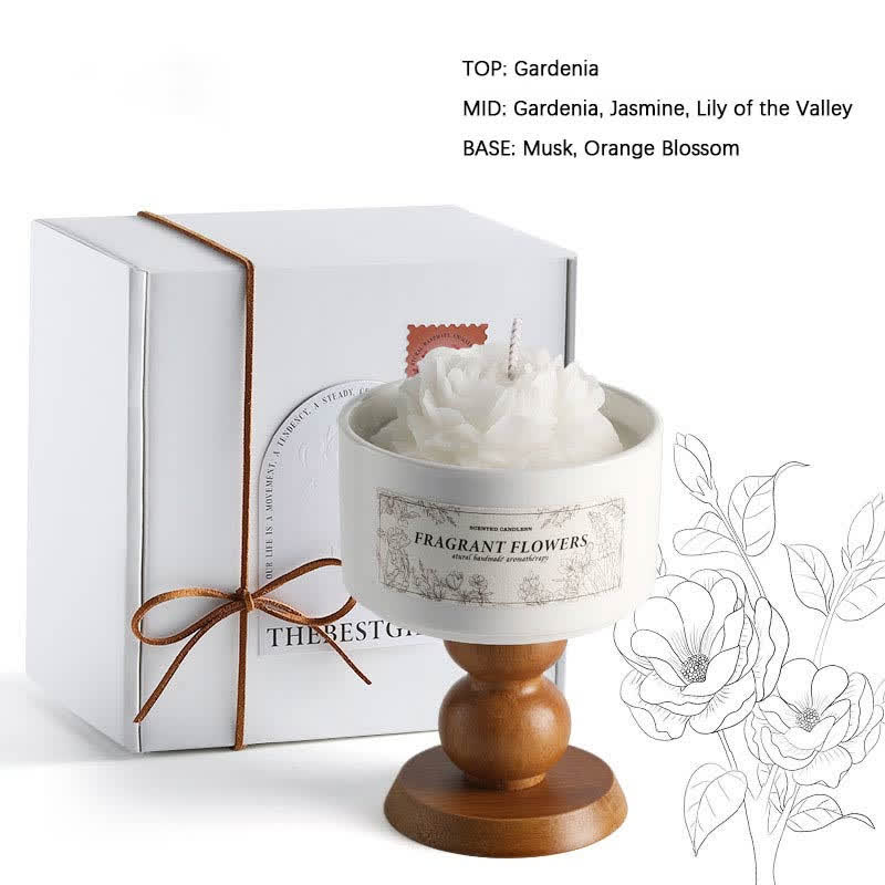 Élégante bougie parfumée en céramique à motif camélia