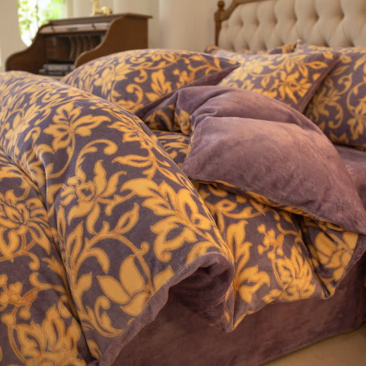 Parure de couette florale en velours doux (4 pièces)