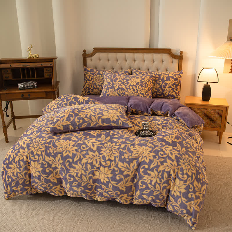 Parure de couette florale en velours doux (4 pièces)
