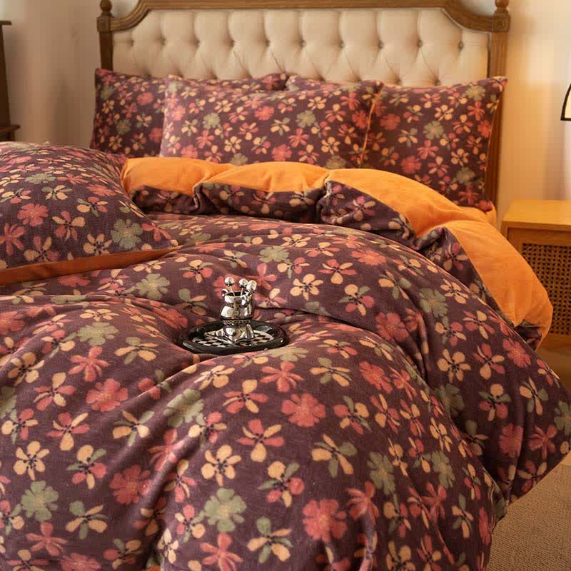 Parure de lit confortable en velours fleuri (4 pièces)