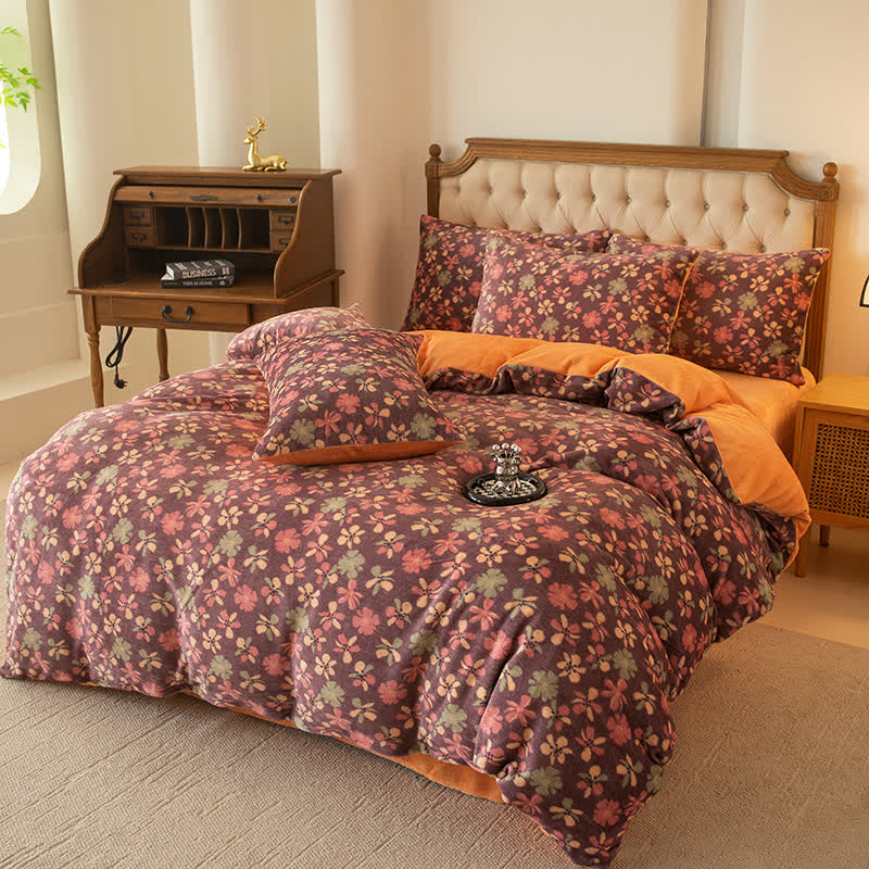 Parure de lit confortable en velours fleuri (4 pièces)