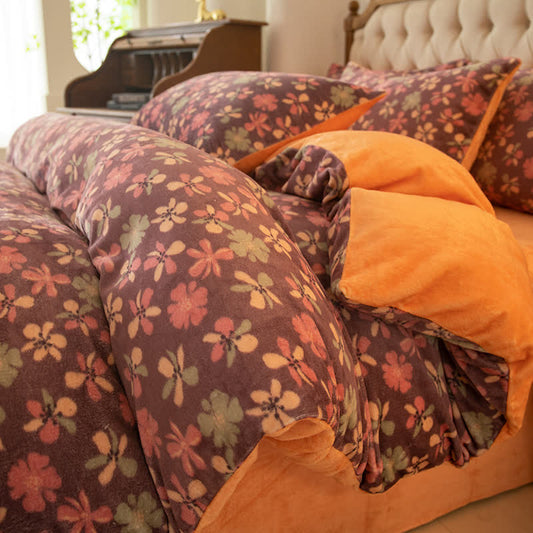 Parure de lit confortable en velours fleuri (4 pièces)