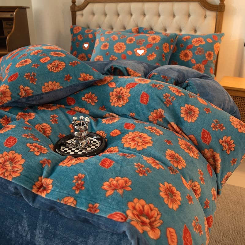 Parure de lit en velours élégante et confortable à motif floral (4 pièces)