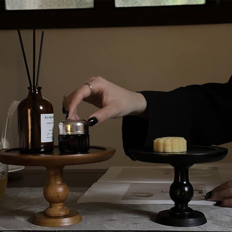 Présentoir à gâteaux rond en bois pour la table