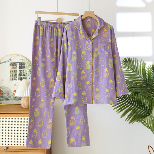 Ensemble pyjama en pur coton avec motif ananas jacquard
