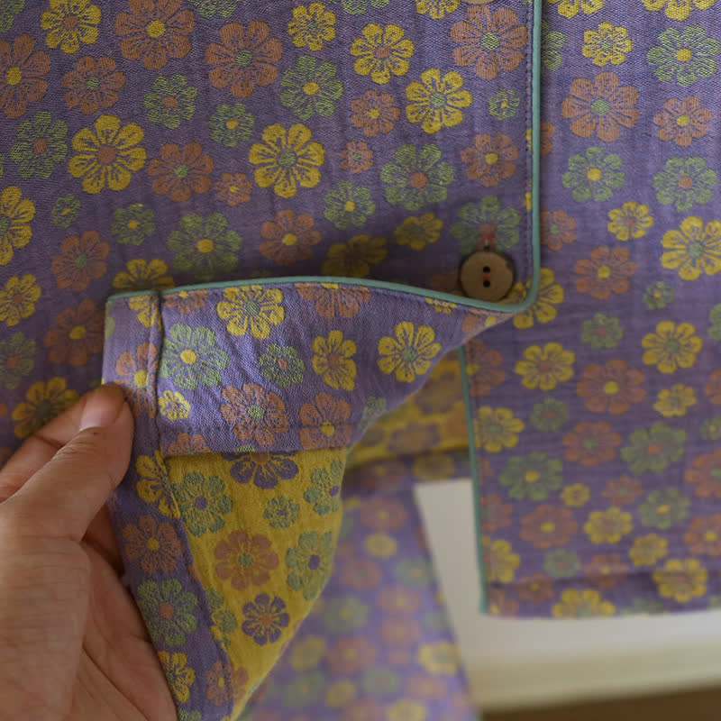 Ensemble pyjama en coton jacquard à fleurs fleuries