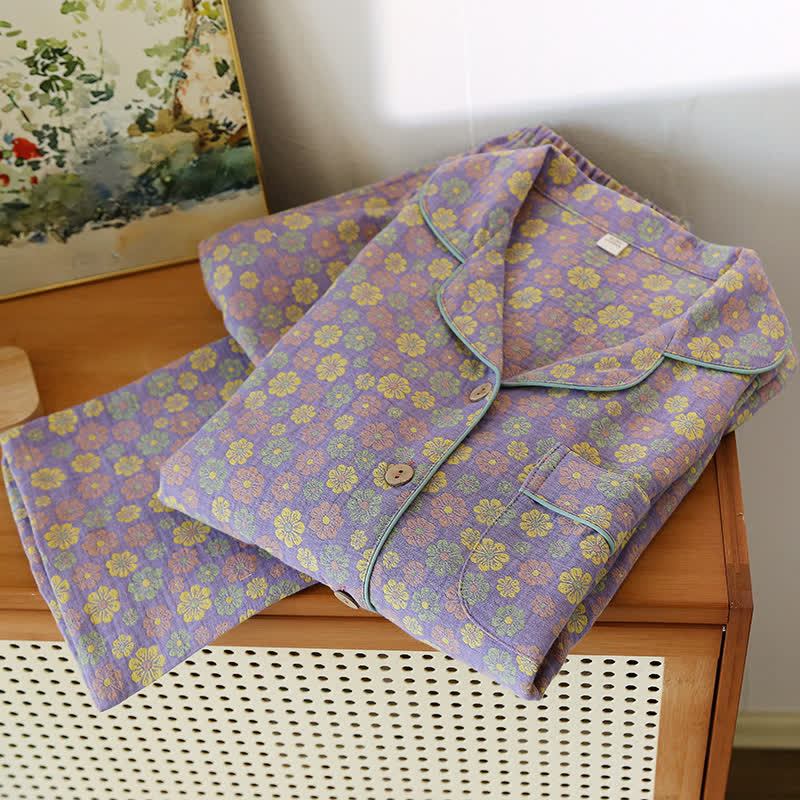 Ensemble pyjama en coton jacquard à fleurs fleuries
