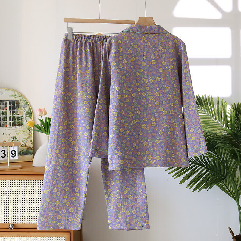 Ensemble pyjama en coton jacquard à fleurs fleuries