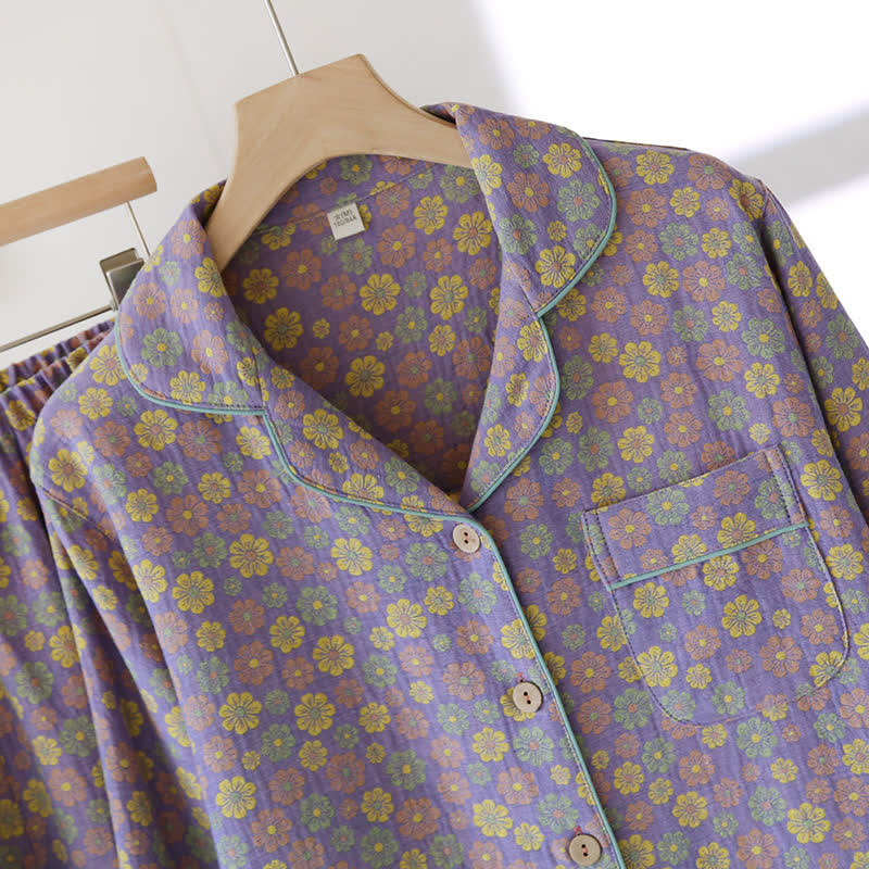 Ensemble pyjama en coton jacquard à fleurs fleuries