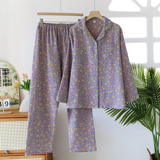 Ensemble pyjama en coton jacquard à fleurs fleuries