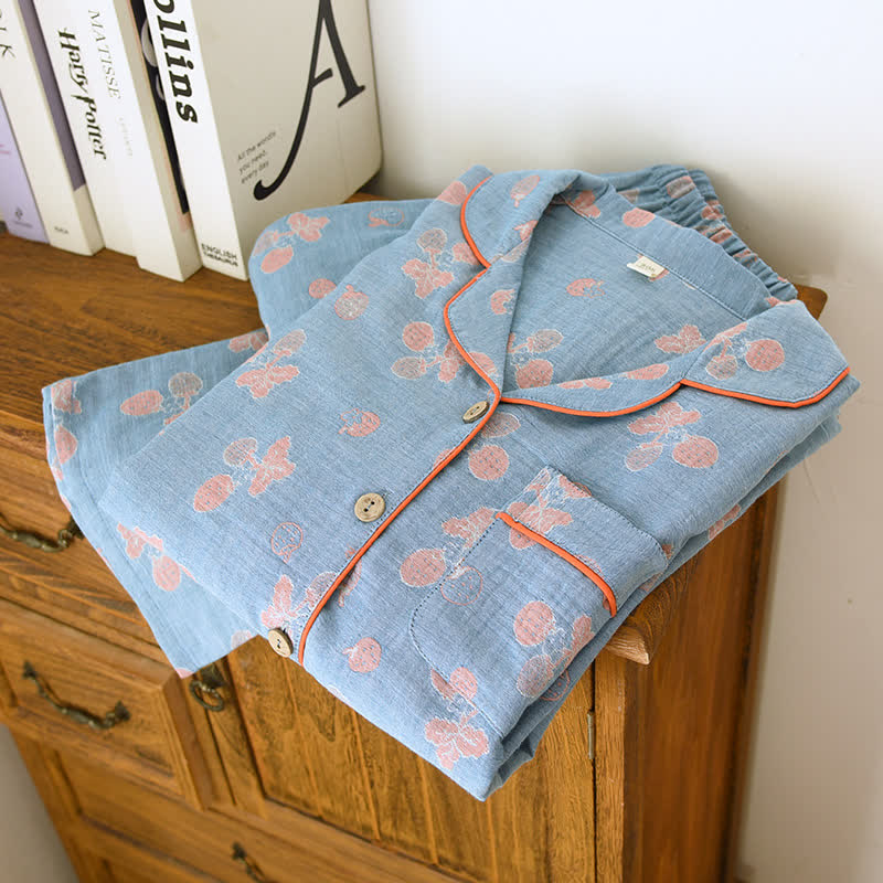 Ensemble pyjama rafraîchissant en gaze de coton à imprimé fraise