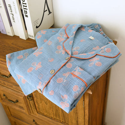 Ensemble pyjama rafraîchissant en gaze de coton à imprimé fraise