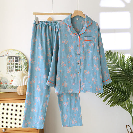 Ensemble pyjama rafraîchissant en gaze de coton à imprimé fraise