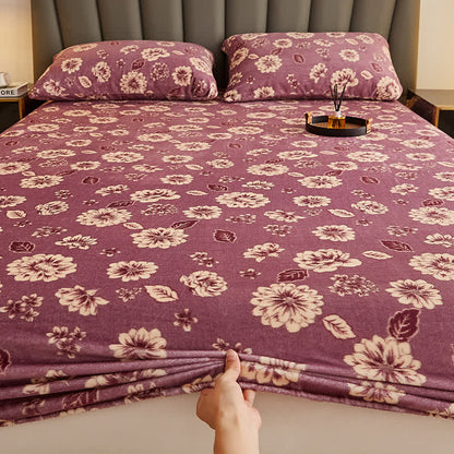 Drap-housse chaud en flanelle à motif floral pour l'hiver