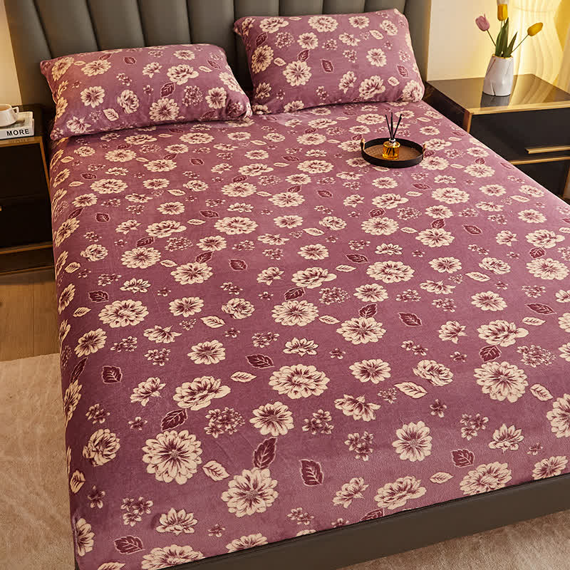 Drap-housse chaud en flanelle à motif floral pour l'hiver