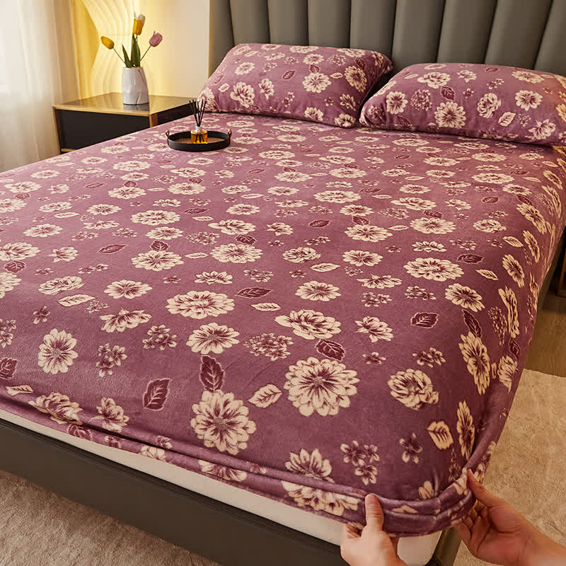 Drap-housse chaud en flanelle à motif floral pour l'hiver
