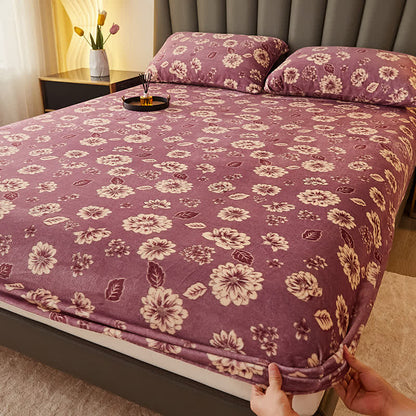 Drap-housse chaud en flanelle à motif floral pour l'hiver