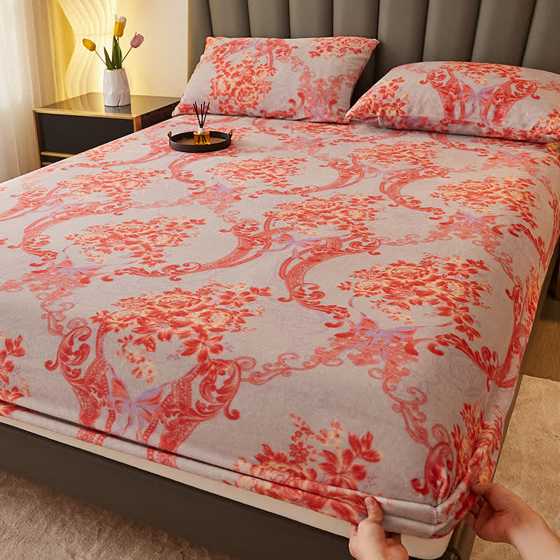 Drap-housse en flanelle douce avec motif floral rétro