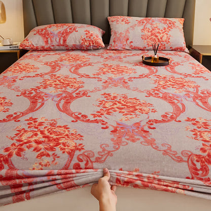 Drap-housse en flanelle douce avec motif floral rétro
