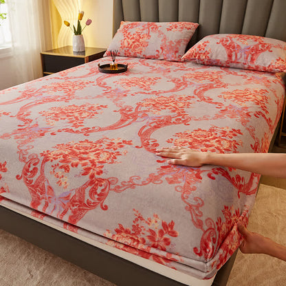 Drap-housse en flanelle douce avec motif floral rétro