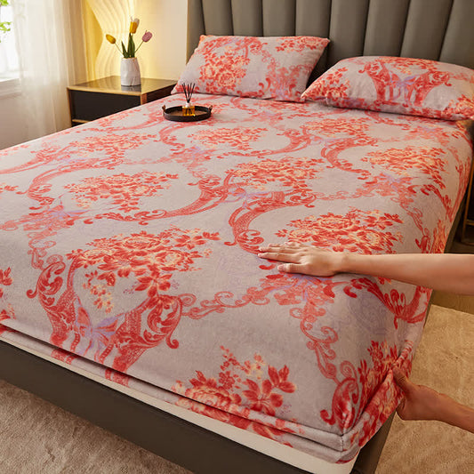 Drap-housse en flanelle douce avec motif floral rétro
