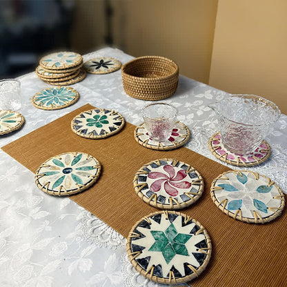 Dessous de verre décoratif en rotin de style ferme