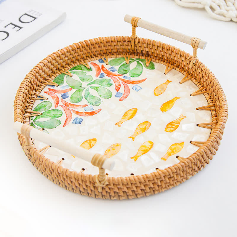 Panier de rangement pour collations en rotin tressé